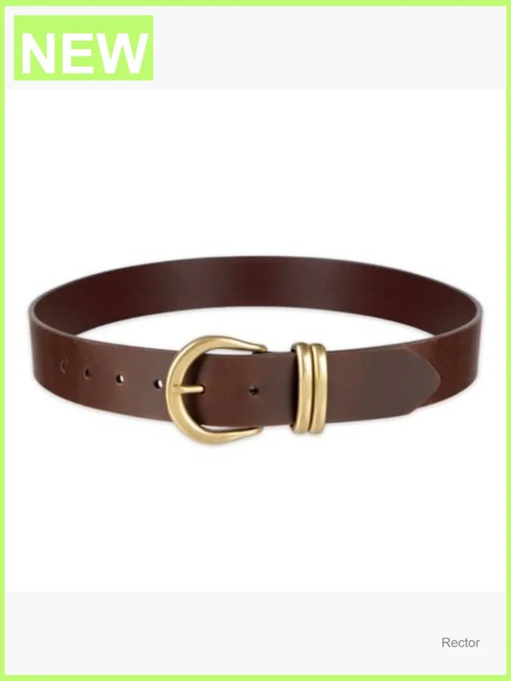 Round Cut Edge Logo Loop Genuine Leather Belt - 7 Hole Adjustable